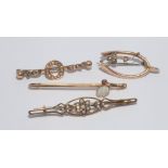 A group of four late Victorian / Edwardian bar brooches, set with seed pearls, opal etc,