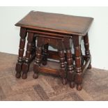 Nest of 3 heavy oak reproduction coffee table on turned legs