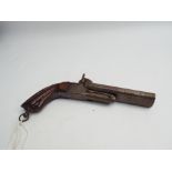 Early 19th C French percussion pocket pistol, 22cm long  Condition - Old worm holes to grip,