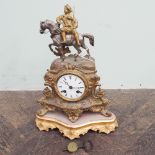 French gilt figure mounted striking mantel clock on gilt wood stand (15" high)