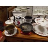 Floral decorated tea set, cake plate,