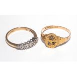 9ct gold diamond set half hoop ring, size M,