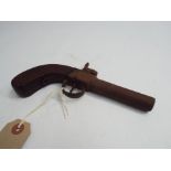 Early 19th C English percussion pocket pistol, 18cm long  Condition - Wooden grip fairly good