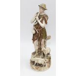 Large Royal Dux figure of a Shepherd with his sheep, applied triangle mark to the base 37cm high