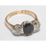 three stone sapphire and diamond ring,