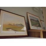 3 various framed coloured prints of golfing scenes