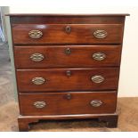 3' 2" Georgian mahogany chest of 4 long drawers standing on bracket feet