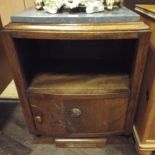 French oak bedside cabinet with grey marble top