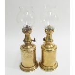 Pair of small brass wall mounted oil lamps