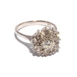 Diamond daisy cluster ring, set with brilliant cut diamonds, on 18ct white gold shank,