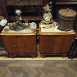 Pair of French 2 door oak bedside cabinets with marble tops