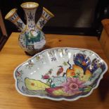 Italian pottery shallow dish with exotic bird,