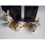 Royal Crown Derby limited edition paperweights - Thistle the donkey & Holly the foal, gold