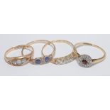 A group of four late Victorian /Edwardian rings, 5 stone diamond, opal & diamond, sapphire |&