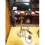 Brass bankers type table lamp with green glass shade