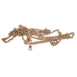 Late Victorian 9ct gold belcher link guard chain, 60" long, 23.