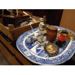 Blue and white willow patterned meat plate,