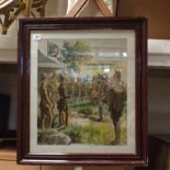 Old coloured print depicting the surrender of General Cronje to Lord Roberts at Paardeberg