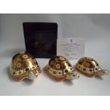 Royal Crown Derby limited edition paperweight set - Yorkshire Rose tortoise family, set of 3