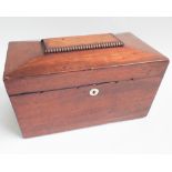 3 division sarcophagus shaped mahogany tea caddy