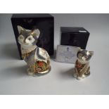 Royal Crown Derby paperweights - Fireside cat & Fireside kitten, gold buttons , original boxes etc.