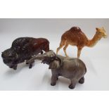 Beswick  model of a bison, camel and a elephant  Camel back leg restored