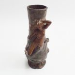 Small bronze vase with unusual design of a young female/mermaid in a rough sea 12.