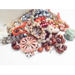 Box of costume jewellery including necklaces,