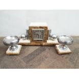 French Art Deco design 3 piece marble clock garniture,