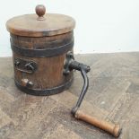 Small oak iron bound butter churn (approx 10" high x 10" diameter)