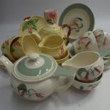 Susie Cooper breakfast set for 2 decorated 'Amaryllis' design,