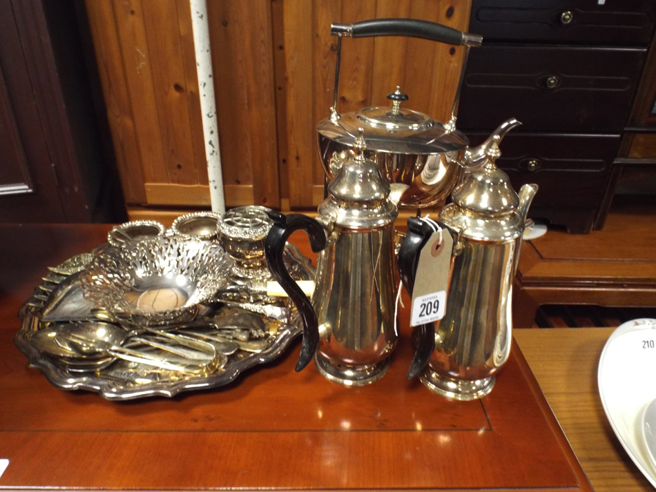 Silver plated kettle on stand and a quantity of other miscellaneous silver plated items,