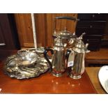 Silver plated kettle on stand and a quantity of other miscellaneous silver plated items,