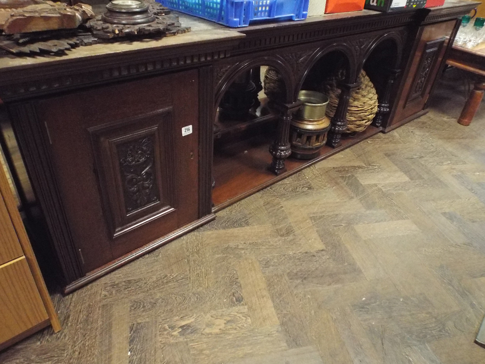 Large Edwardian mahogany and carved wall unit with mirrored back and cupboard space