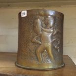 Large brass trench art cupid decorated brass shell case,