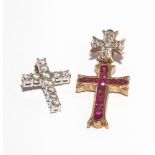 9ct gold ruby and diamond Maltese cross style pendant, and a modern 9ct white gold cross pendant.