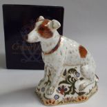 Royal Crown Derby paperweight - Parson Jack Russell terrier, gold button , original box etc.