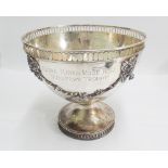 Edwardian silver rose bowl with decorative pierced edge, Lion mask and ribbon bow decoration.