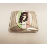 Hallmarked silver cigarette case hallmarked Birmingham 1915 with applied oval suffragette style