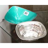 American sterling silver bowl with simple reeded edge and a Reed Barton green enamelled bowl -