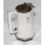 American Arts & Crafts Silver jug, by the Kalo Shop, of tapering hexagonal form with lightly hand