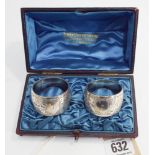 Pair of Victorian silver napkin rings, in fitted leather box, hallmarked Sheffield 1896.