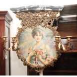 Decorative painted portrait panel wall sconce with faux marble shelf bracket top - 24" high