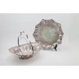 Good quality silver plated salver and a similar cake basket with twin handles