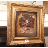 Oil painting on panel of a cat