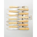 Goldsmiths & Silversmiths Company - set of six silver fish knives and forks with ivory handles with