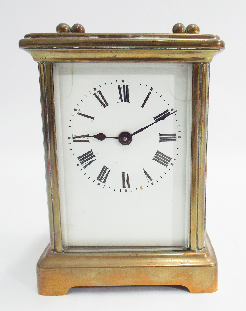 Small French brass carriage clock   Condition - enamel dial is cracked