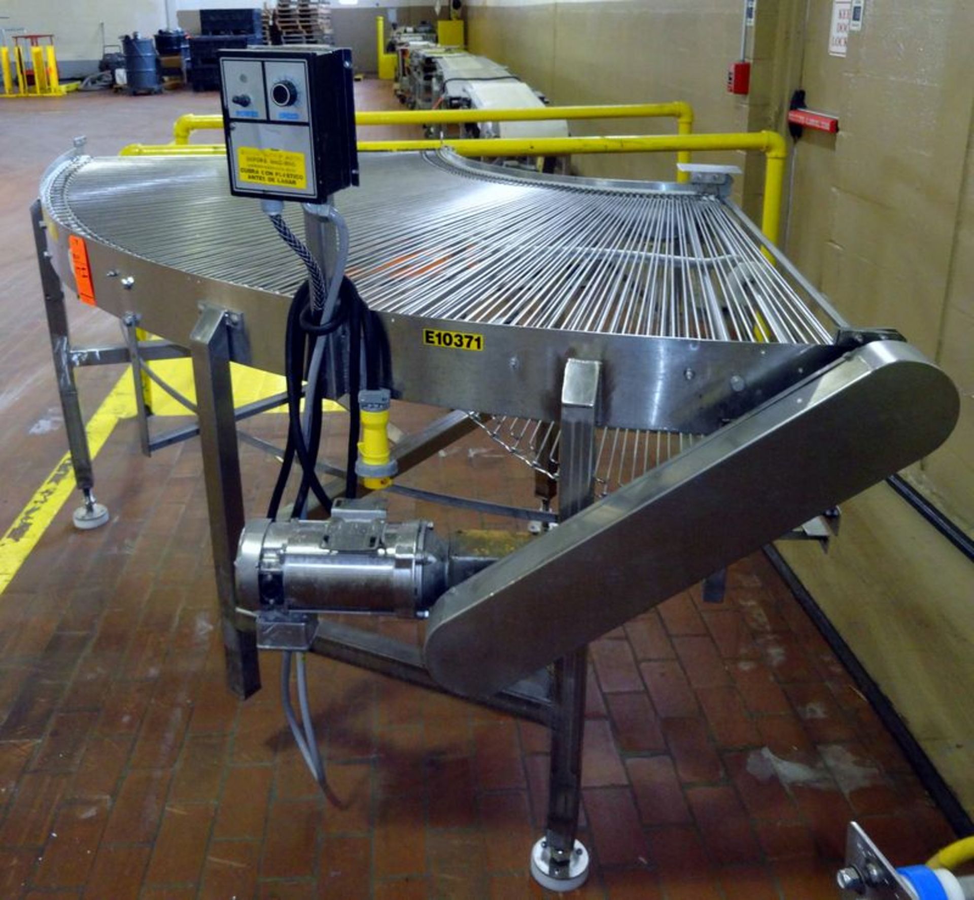 BMI mesh belt conveyor. 44" wide 90 degree turn. With motor, stainless steel frame.. - Image 3 of 5