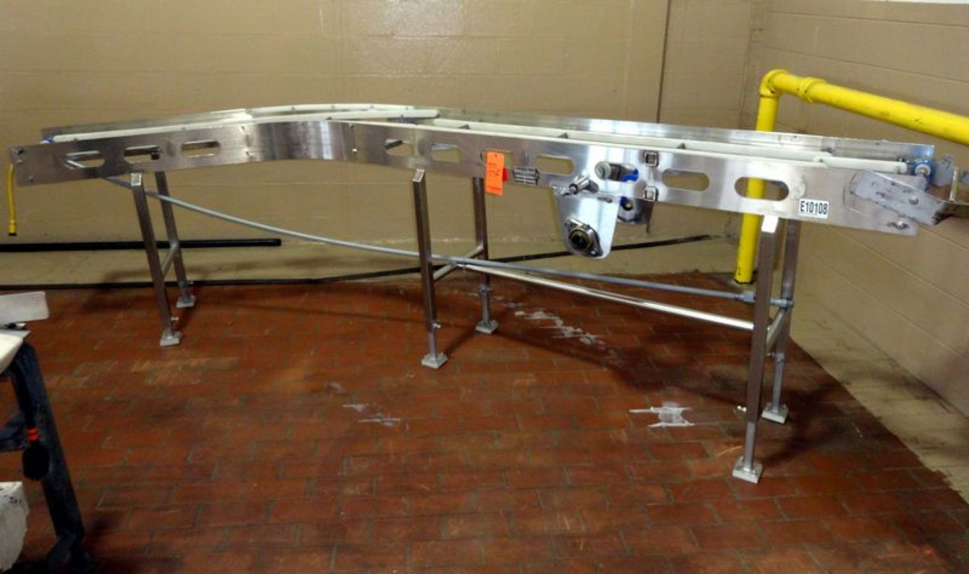 E-Quip conveyor,model 129.Stainless steel frame 75# capacity, approximate 72" long x turn x 36" long