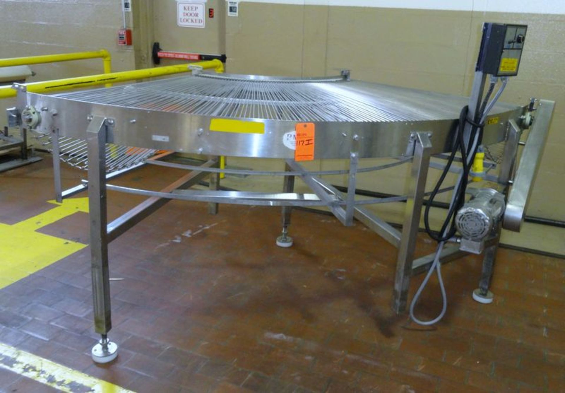 BMI mesh belt conveyor. 44" wide 90 degree turn. With motor, stainless steel frame.. - Image 2 of 5